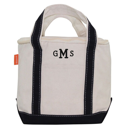 Personalized Black Striped Insulated Lunch Tote